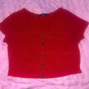 SHEIN Red Button-Up Crop Top